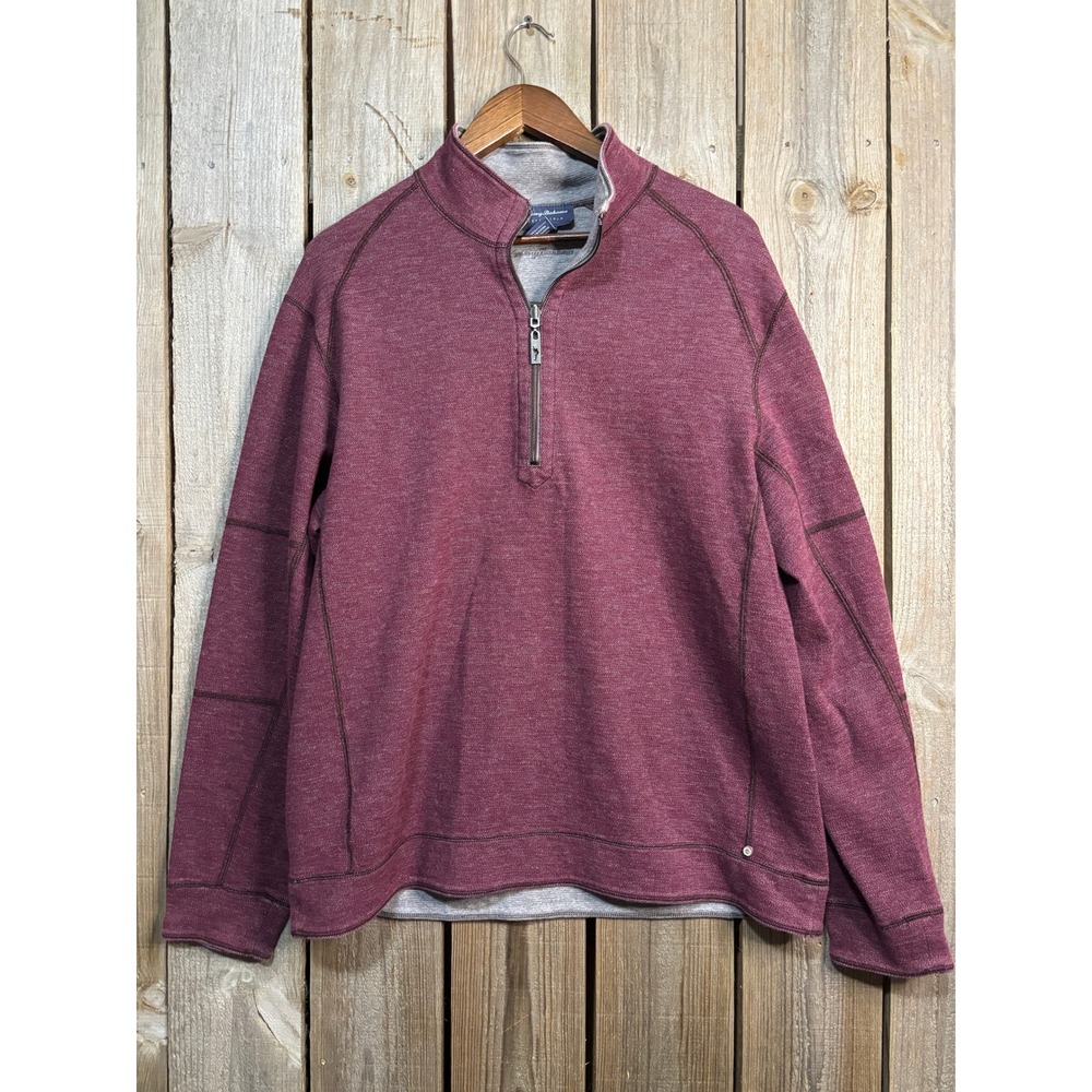 Tommy Bahama Reversible Quarter Zip Pullover Mens Large Burgundy Grey T217424